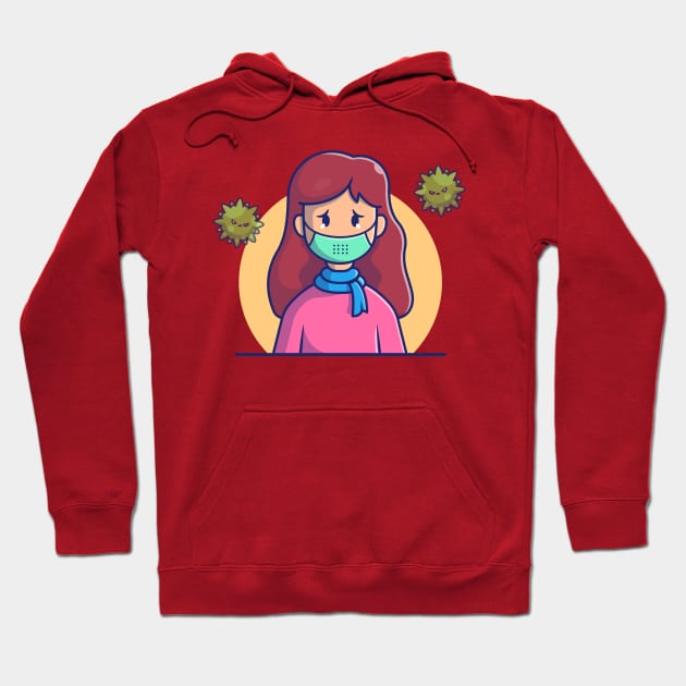 Cute Girl Wear Mask Cartoon Hoodie by Catalyst Labs